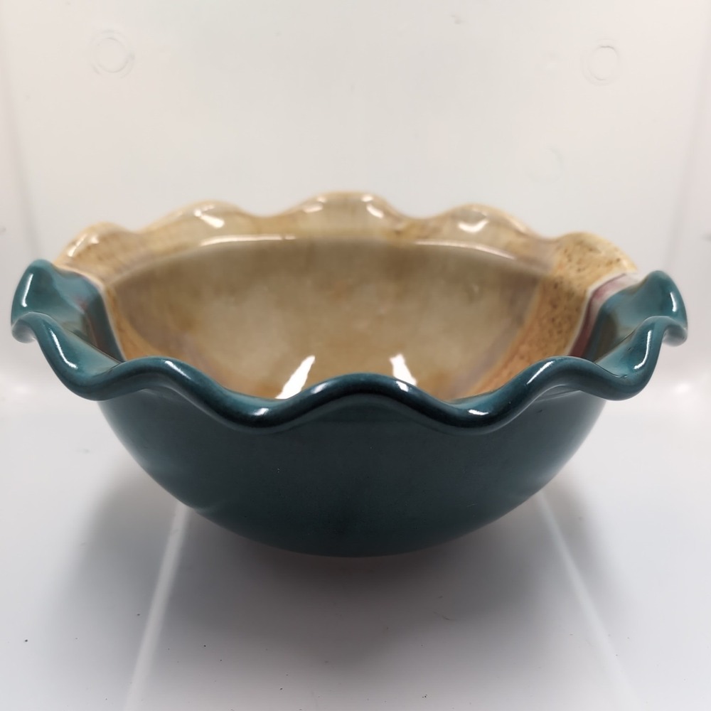 Vtg Walt Glass Pottery Studio Medium Bowl Ruffled Edge Artist Signed Texas '91